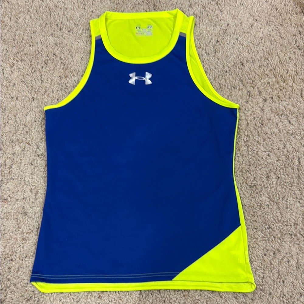 Under Armour Men's Heat Gear Blue and Yellow Tank size L